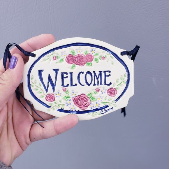 Longaberger Welcome Plaque Sign Ceramic C Berry Lot Of 6, 2 Signed by C Berry - Picture 16 of 16